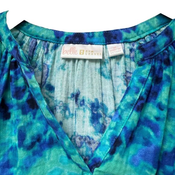 BELLE Kim Gravel Blue Tie Dye Top Size Medium Cotton Gauze Boho Womens Top - Picture 6 of 10